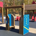 Wood playground wooden drive-thru gas pumps
